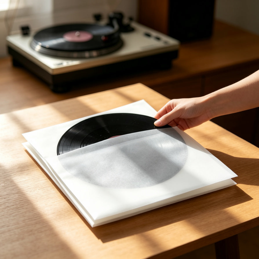 AUDURA vinyl record inner sleeve protecting black vinyl record during storage