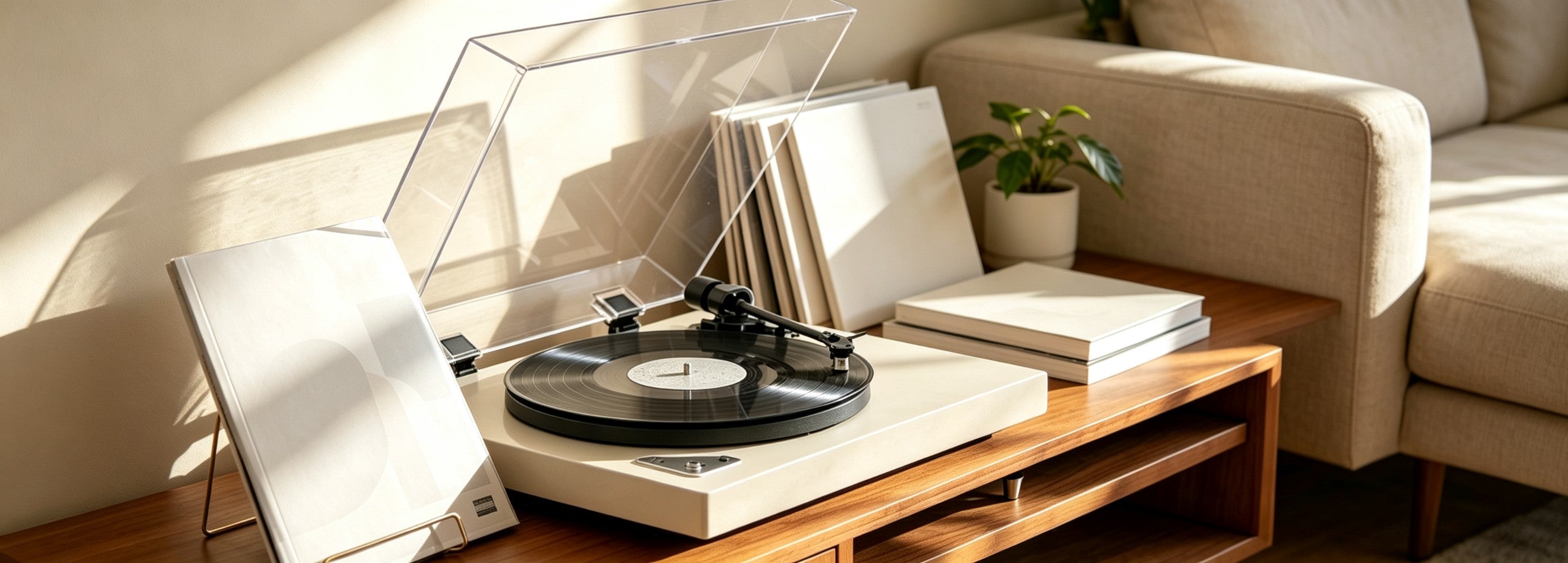 AUDURA vinyl record player setup in modern home living space