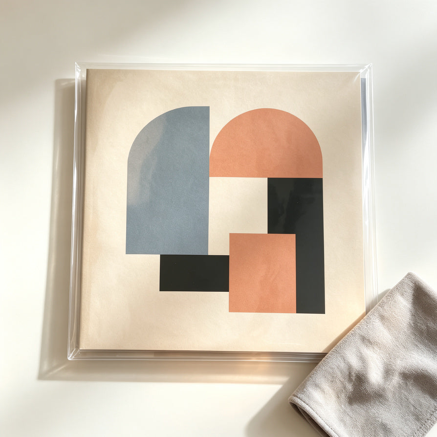 Clear outer sleeve helping keep vinyl album covers clean