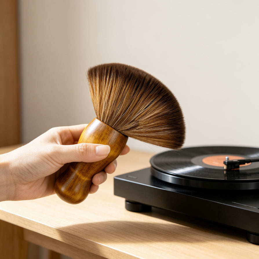 Comfortable grip of AUDURA vinyl record cleaning brush