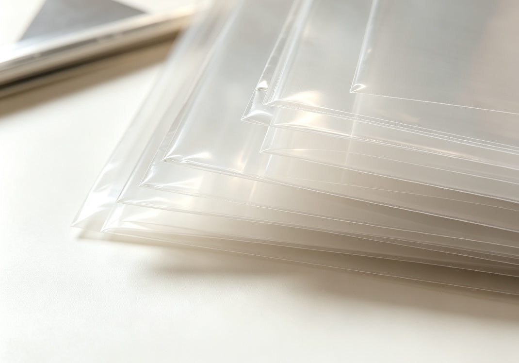 Close-up of clear OPP vinyl record outer sleeve