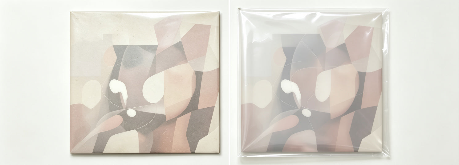 Before and after using vinyl record outer sleeves