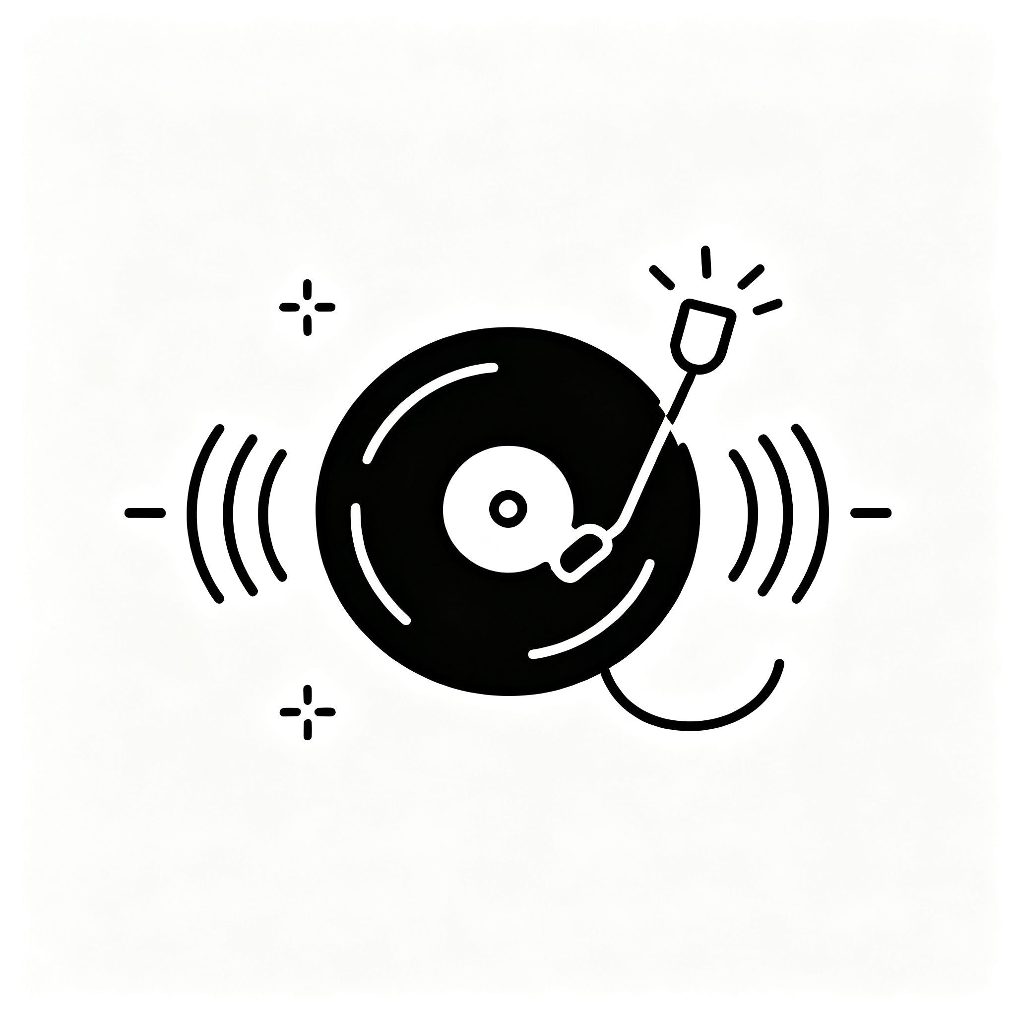 Turntable humming noise troubleshooting icon showing audio cable connection and playback interference check