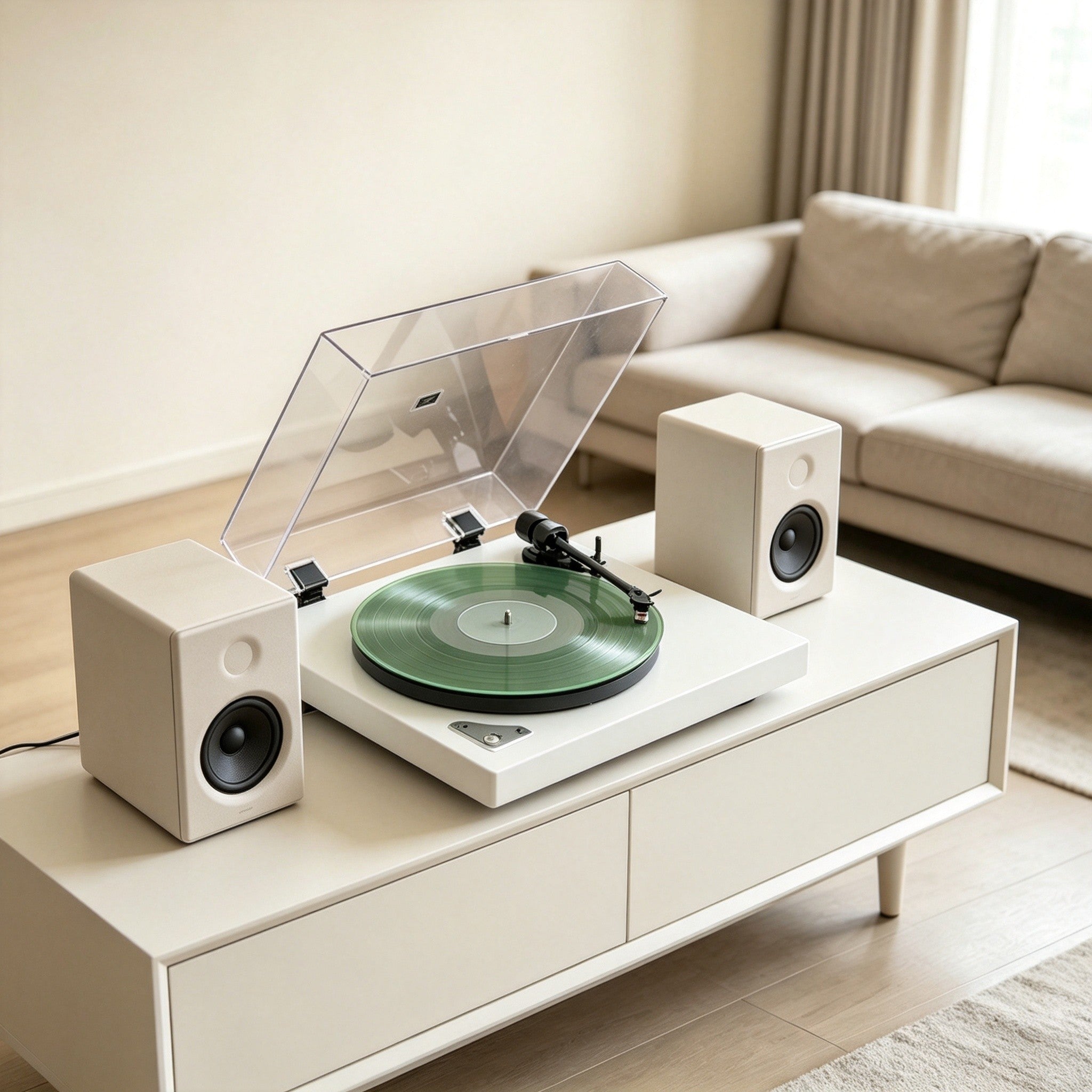 Turntable setup with external speakers for better sound