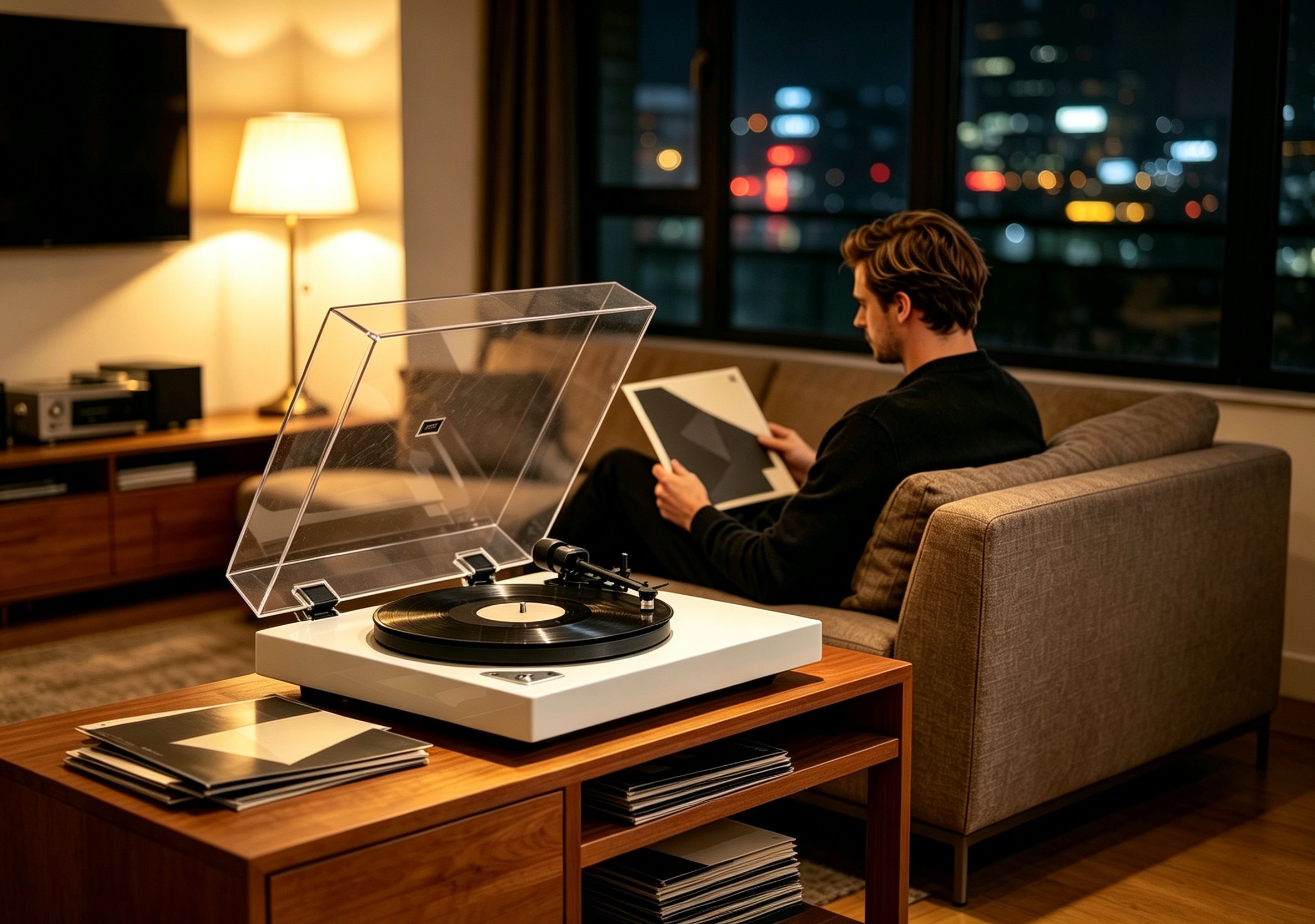Relaxing vinyl listening moment with AUDURA record player